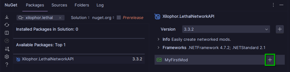 Install Package Button