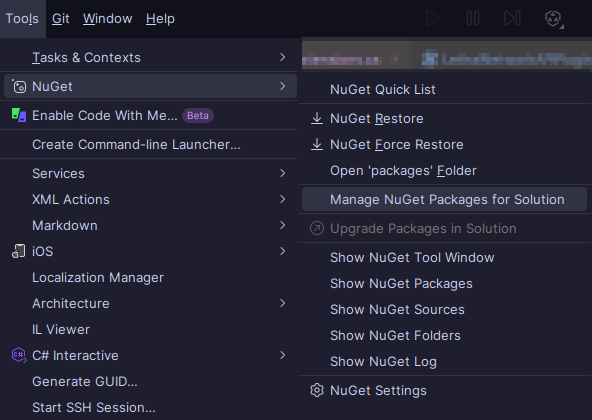 Toolbar to Open NuGet Package Manager